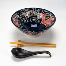Red Koi Fishes Ceramic Ramen Rice Bowl With Soup Spoon Chopsticks And Re... - $33.99