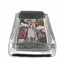 Tarot Card D18 Glass Square Ashtray 4&quot; x 3&quot; Smoking Cigarette XVI The Tower - £39.43 GBP