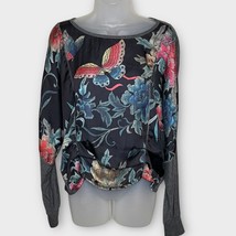 ANTHROPOLOGIE Tiny Mixed Media Floral Butterfly Long Dolman Sleeve Top S... - $28.06