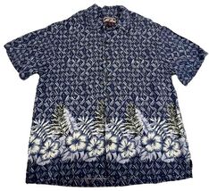 Caribbean Joe Men's Blue White Hawaiian Button Down Rayon Shirt Size Medium - $10.91