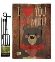 I Love You Beary Much Burlap - Impressions Decorative Metal Garden Pole Flag Set - £26.72 GBP