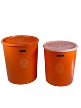 Vtg Tupperware Nesting Canisters Orange 805-8 w Clear Lid &amp; 1339-8 w Orange Lid - $12.99