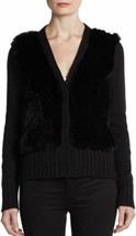 $565 ELIZABETH &amp; JAMES Black KNIT Sweater RABBIT FUR Plush CARDIGAN ( M ) - $316.77