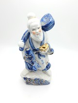 Vintage Chinese Porcelain ~ Asian Fisherman Figurine White, Blue &amp; Gold - £27.24 GBP