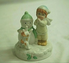 Christmas Gift Gallery Jamestown China Porcelain Boy w Snowman Dog Xmas ... - $16.82