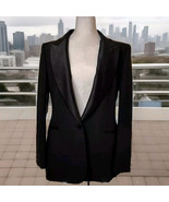 Zara Woman Black Tuxedo Satin Accents Blazer Jacket STATEMENT PIECE US XL - $45.00
