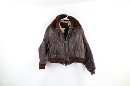 Vtg 50s Mens M Thrashed Horsehide Leather Shearling Collar Bomber Jacket AS IS - £101.64 GBP