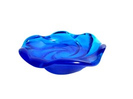 Vintage Fenton Colonial Blue Art Glass 8&quot; Textured Swirl Ashtray Candy Dish Bowl - £30.81 GBP