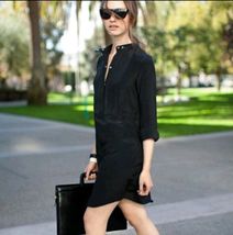 Emerson Fry Size XS Silk Linen Bib Tuxedo Tunic Dress Black Button Front - $59.40