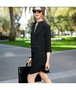 Emerson Fry Size XS Silk Linen Bib Tuxedo Tunic Dress Black Button Front - $59.40