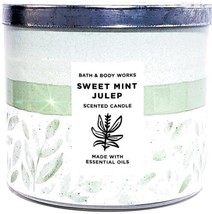 Bath &amp; Body Works Sweet Mint Julep 3 Wick Candle Summer Earthy Green Color - £22.33 GBP