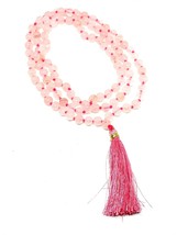 Rose Quartz Japa Mala 108 Beads Real Gemstone Crystal Rosary Love Stone &amp; Bag - £17.06 GBP