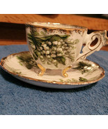 Vintage Hand Painted Napco IDD240 Tea Cup Saucer Lily of the Valley Footed - £41.68 GBP