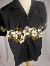 Favant Mens Hawaiian SS Shirt SZ L Black Palm White Hibiscus Coconut But... - £14.90 GBP