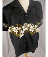 Favant Mens Hawaiian SS Shirt SZ L Black Palm White Hibiscus Coconut But... - £15.17 GBP