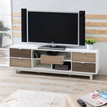 Modern 70-inch White TV Stand Entertainment Center with Natural Wood Accents - $13,862.20 MXN