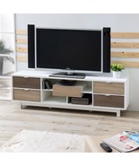 Modern 70-inch White TV Stand Entertainment Center with Natural Wood Acc... - $13,779.62 MXN