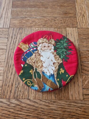 Vintage Santa Claus 4.25&#39;&#39; Drink Coaster, Soft Fabric/Cloth - $2.84