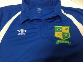 Umbro Mens Size Large Blue Brasil Collared short sleeve. Soccer Shirt Jersey - £19.46 GBP