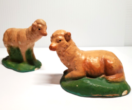 VTG 2 PC Lot Nativity Putz Chalk ware Composition Brown Sheep Lamb Milwaukee USA - $10.40