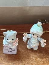 Lot of Precious Moments 2005 Kitty Cat 2004 Boy w Mittens Ceramic Christ... - $10.21