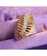 Vintage Women&#39;s 18K Gold Plated Spiral W/ Simulated Diamonds 9.7g Ring Sz 5 - $23.19 CAD