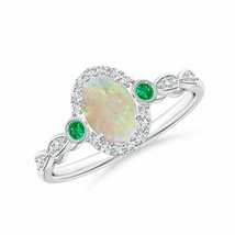 ANGARA Vintage Oval Opal and Diamond Halo Ring with Bezel Emerald - £700.80 GBP