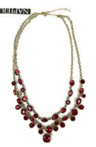 Vintage Signed Napier Ruby Red Crimson Double Strand Teardrop Jewels Gold Tone - £30.66 GBP