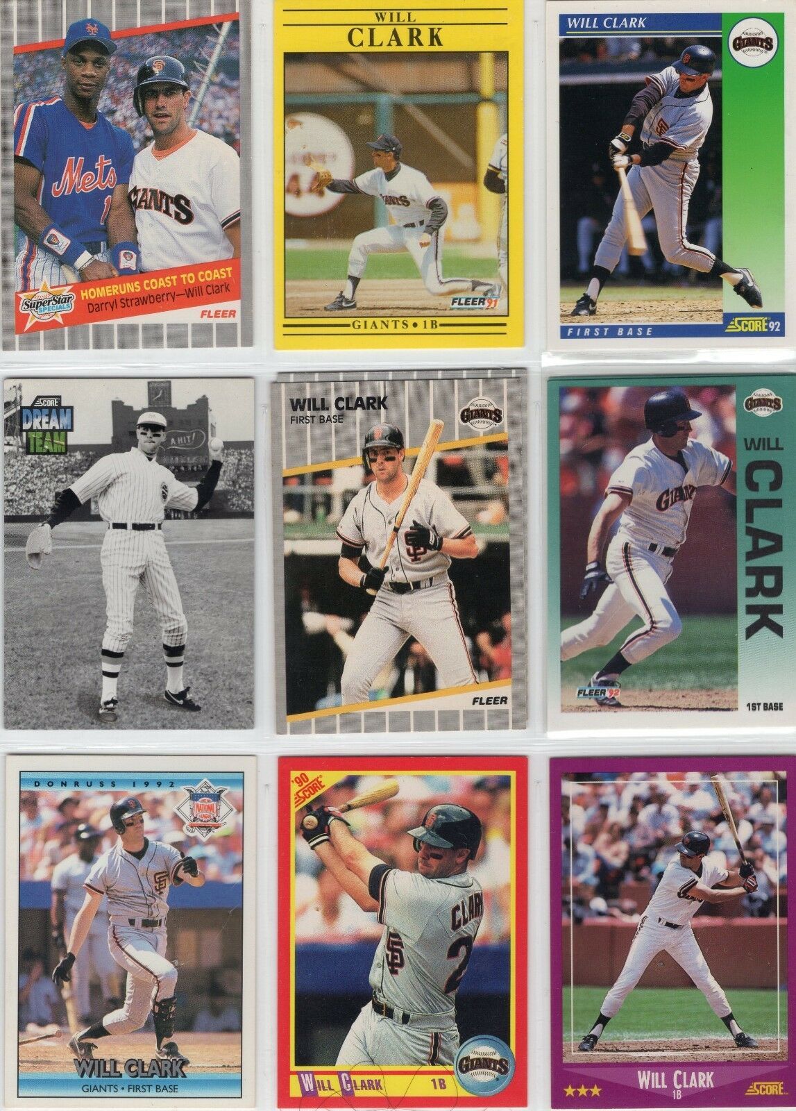 WILL CLARK  SAN FRANCISCO GIANTS !  9  BASEBALL CARDS  !  EXCELLENT COND... - $1.52