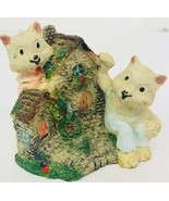 Cat Figurine 2 Cats At Home Whimsical Kitten Gray Boy Girl Reisin Cat Co... - £14.12 GBP