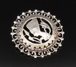 925 Silver - Vintage Beaded Border Openwork Nefertiti Head Brooch Pin - ... - £84.88 GBP