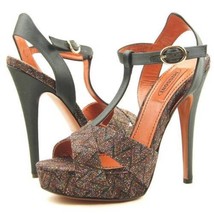 $745 Missoni UM054 T-Strap Platform Sandals, Brown/Metallic 8US/39EU - £108.07 GBP