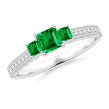 ANGARA Aeon Vintage Style Square Emerald Three Stone Engagement Ring - £1,300.89 GBP