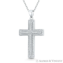 Latin Crucifix Cross Cubic Zirconia Crystal .925 Sterling Silver Rhodium Pendant - £14.85 GBP+