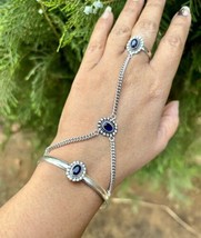 Handmade Cuff Bangle Ring Jewelry German Silver, Blue Sapphire Gemstone - €18,39 EUR