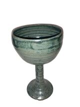 Vtg Studio Art Pottery Stemmed Blue Gray Green Chalice Goblet Signed G. ... - $32.00