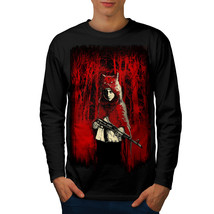 Girl Hunter Wild Fantasy Tee Scary Wolf Men Long Sleeve T-shirt - $14.99