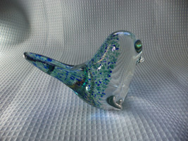 Stunning Blue &amp; Green  Fleck Glass Bird  Paperweight - £9.75 GBP