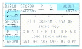 Grateful Morti Concerto Ticket Stub Dicembre 10 1988 Lungo Spiaggia California - £39.56 GBP