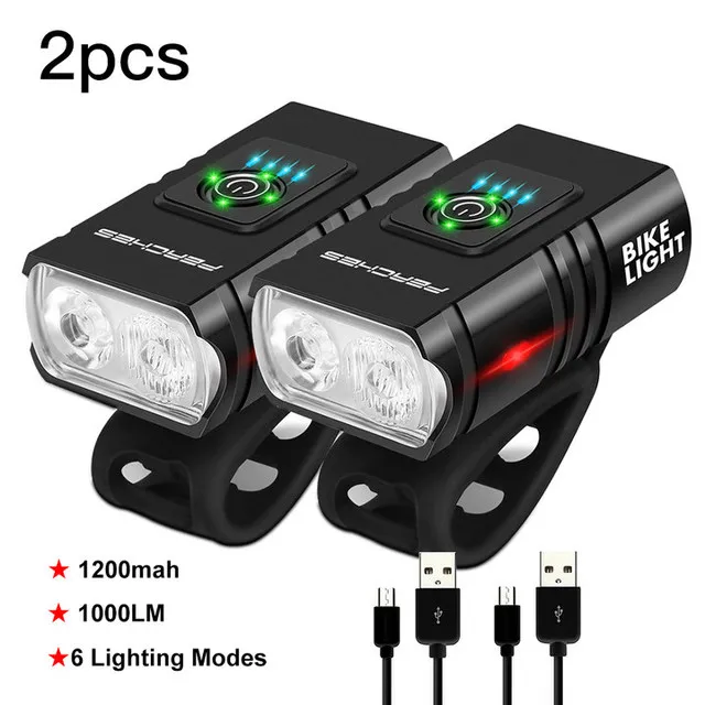 1200Lumen T6 LED Bike Lights Front And Back USB Rechargeable Lamp MTB Headlight  - £92.01 GBP