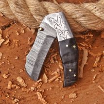 Damascus Folding Tanto Blade Pocket Knife Skinning Tactical Ram Horn Handle - $31.67