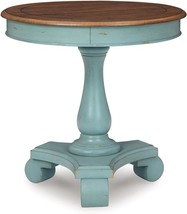 Signature Design by Ashley Mirimyn Farmhouse Round Accent Table, Teal &amp; Brown - £315.58 GBP