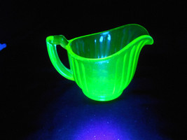 Uranium Glass Creamer Ribbed Vintage Depression Glass - $19.80