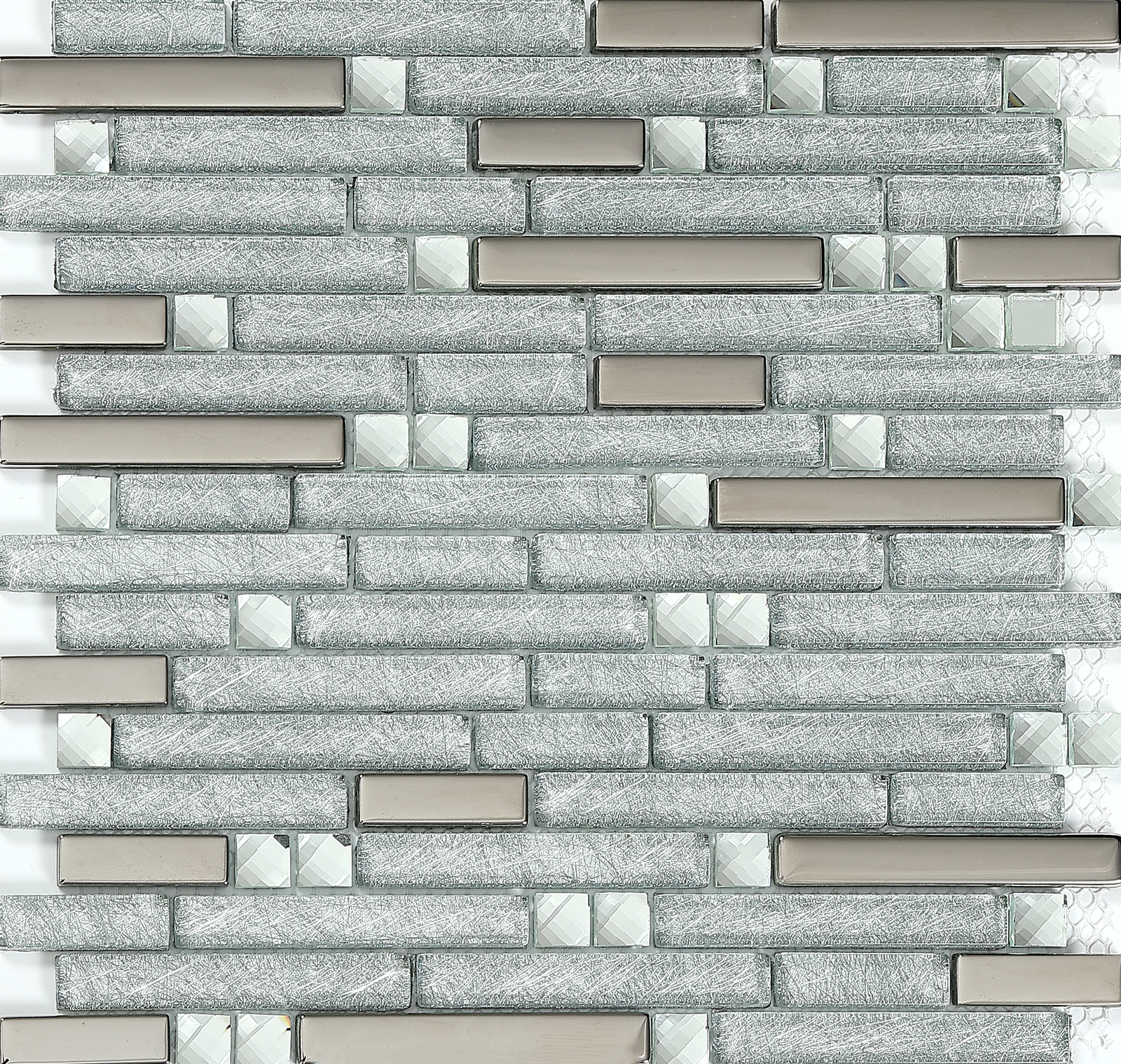 Glossy Glass Tile Linear Mosaic Bathroom Wall Silver Shiny Backsplash Set of 11