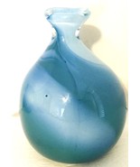 H.B. Moore Hand Blown Art Glass Vase Blue &amp; Aqua Swirls 5.5&quot;H 1989 Signe... - £17.78 GBP