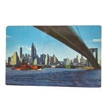 Postcard Lower Manhattan Skyline Brooklyn Bridge New York Chrome Unposted - £5.44 GBP