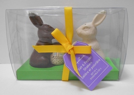 EASTER BUNNY Rabbits Salt and Pepper Shakers Hallmark Brown White Chocolate  - $39.95