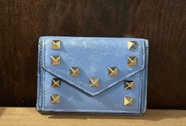 Auth. Valentino Garavani Blue Rockstud Compact Wallet Vintage Soft Leather HTF - £134.23 GBP