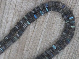 8 inches of smooth labradorite heishi square gemstone beads, 3 MM -- 4 MM , natu - £21.69 GBP