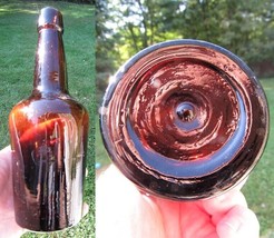 Antique Hand Blown Bottle With Pontil pre-1900&#39;s Amber Spirits Liquor Old - £74.08 GBP